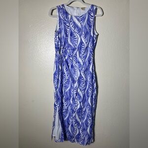 Magaschoni 100% linen Blue and White pattern midi dress size 2